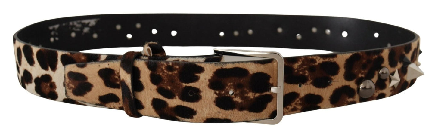 Dolce & Gabbana Brown Leopard Print Studded Leather Metal Buckle Belt