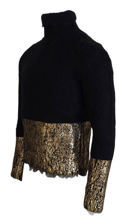 Dolce & Gabbana Black Gold Turtleneck Mohair Pullover Mens Sweater
