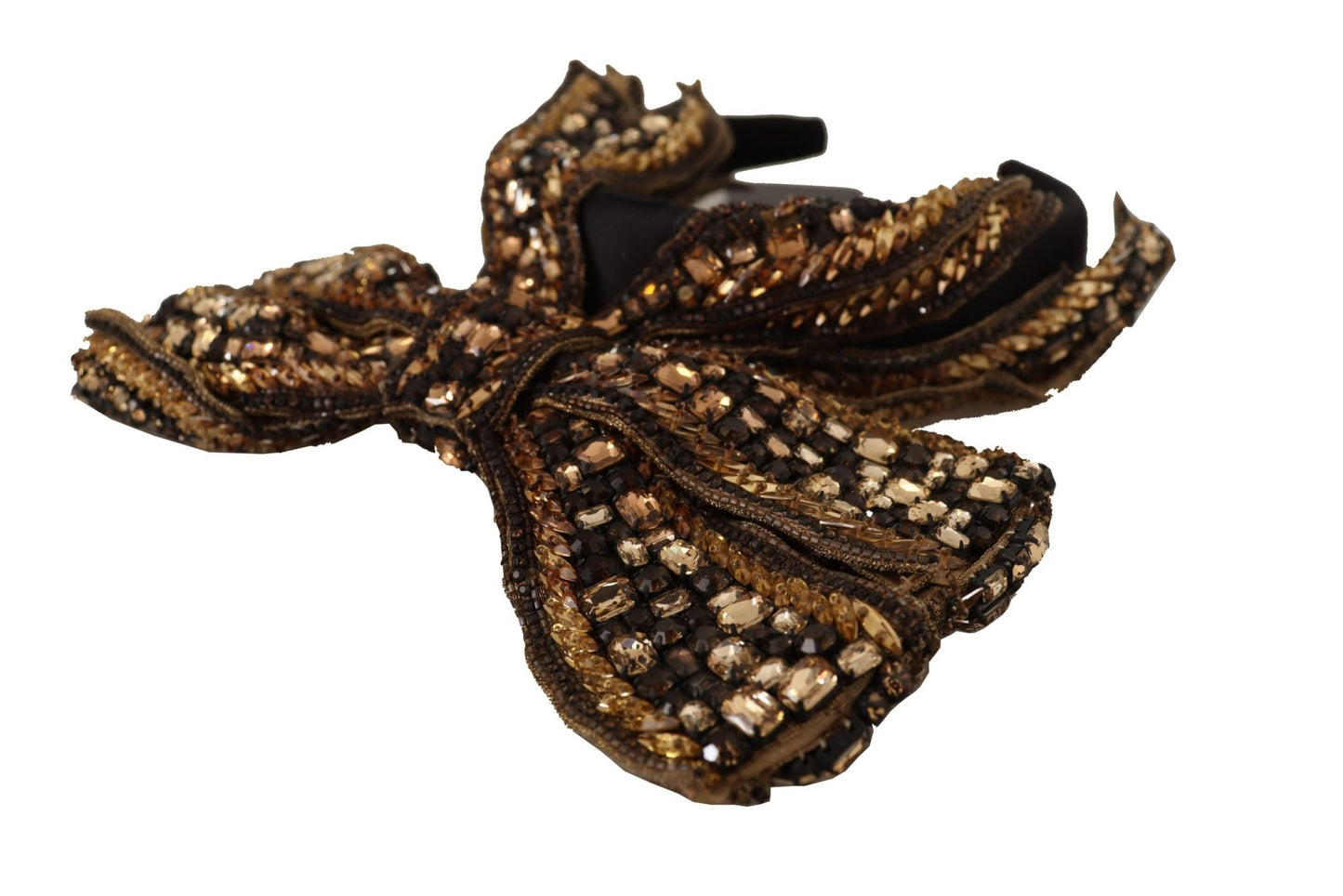 Dolce & Gabbana Gold Crystal Beaded Sequined Silk Bow Headband Diadem