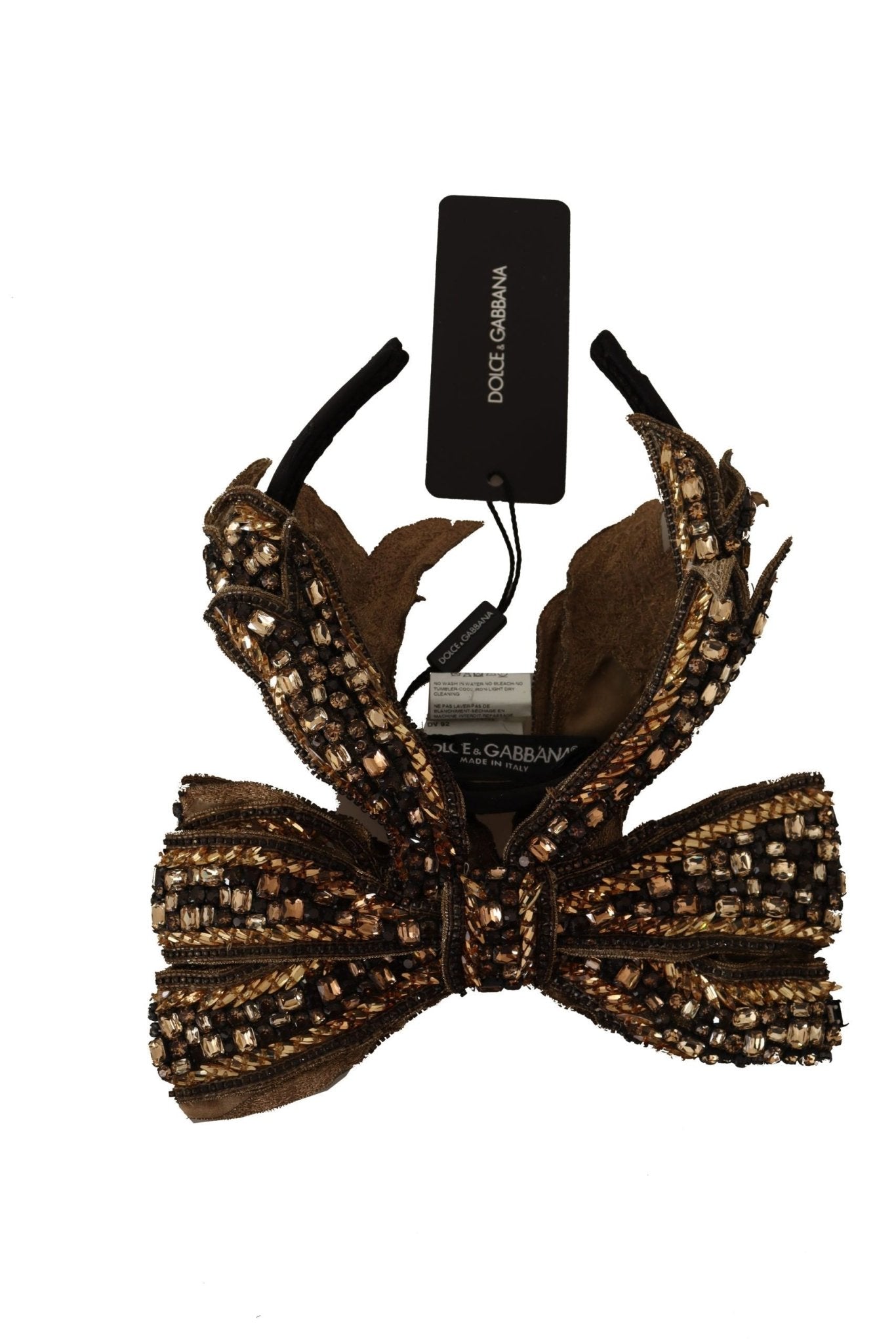 Dolce & Gabbana Gold Crystal Beaded Sequined Silk Bow Headband Diadem