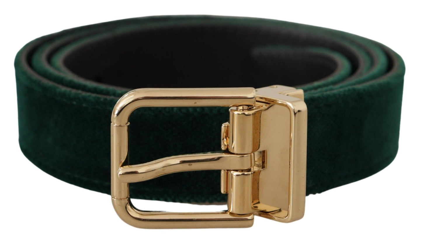 Dolce & Gabbana Green Velvet Leather Gold Metal Logo Belt