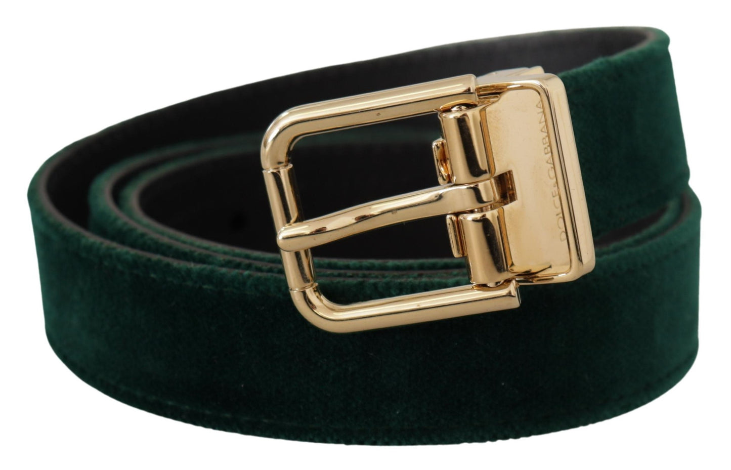 Dolce & Gabbana Emerald Velvet Designer Belt with Golden Buckle