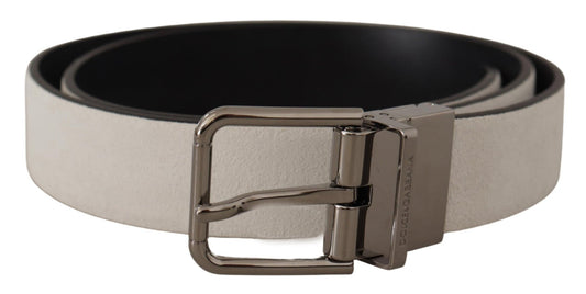 Dolce & Gabbana Elegant White Leather Belt with Silver Buckle