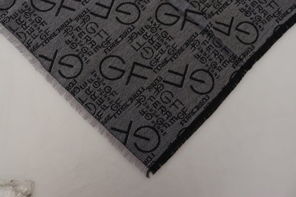 GF Ferre Grey Wool Logo Print Wrap Warmer Shawl Scarf