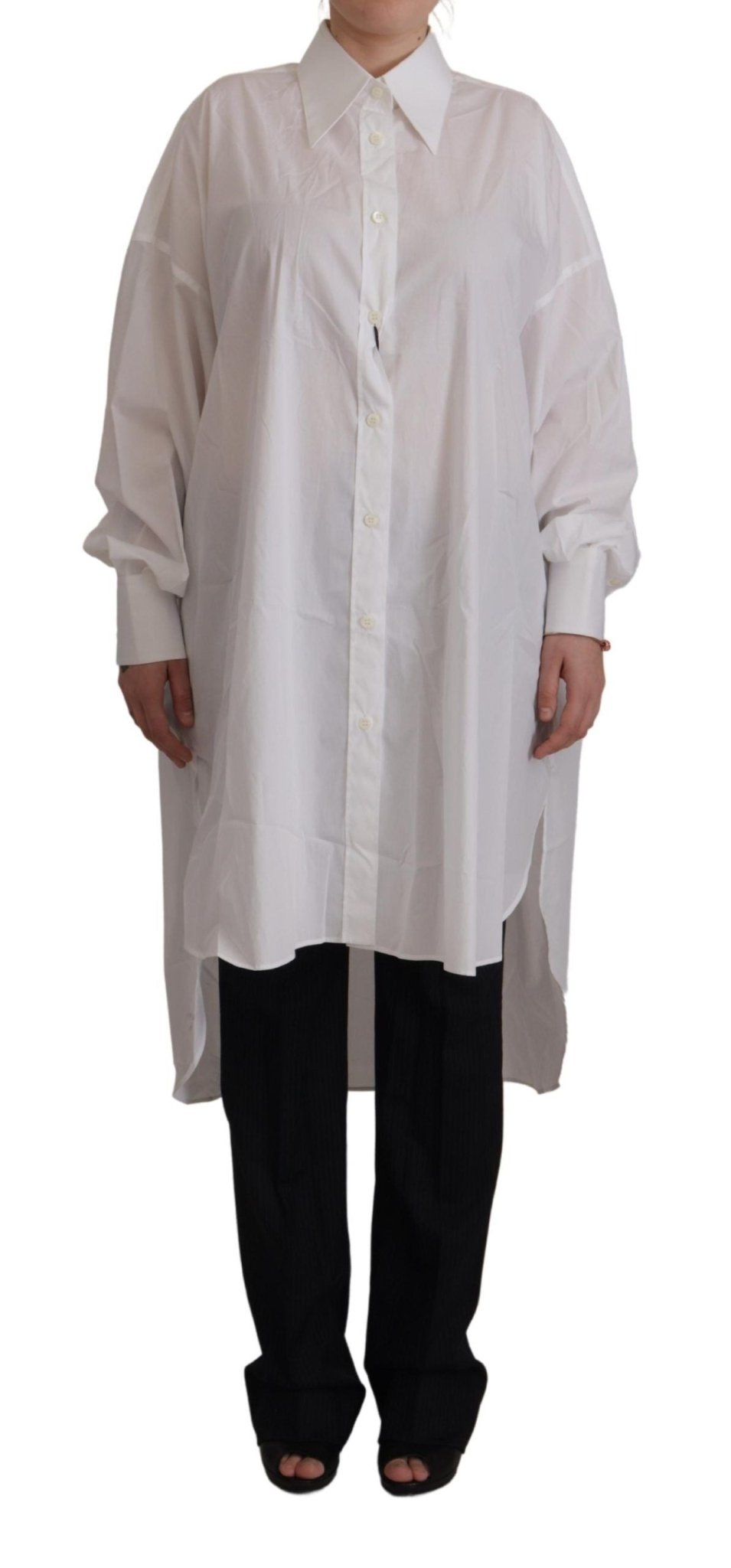 Dolce & Gabbana White Weave Long Sleeves Collared Blouse Shirt