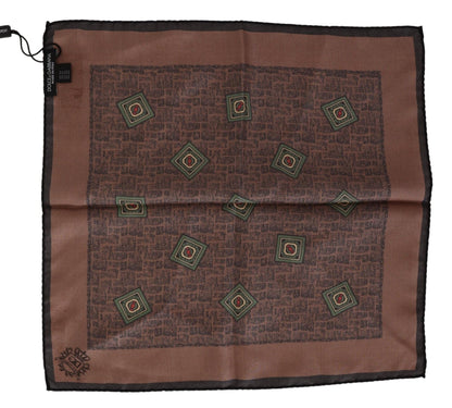 Dolce & Gabbana Brown Patterned Silk Square Handkerchief Scarf