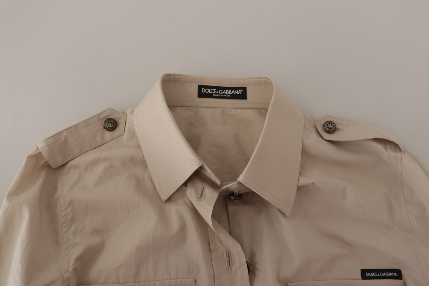 Dolce & Gabbana Beige Poplin Safari Fitted Pocket Collared Shirt
