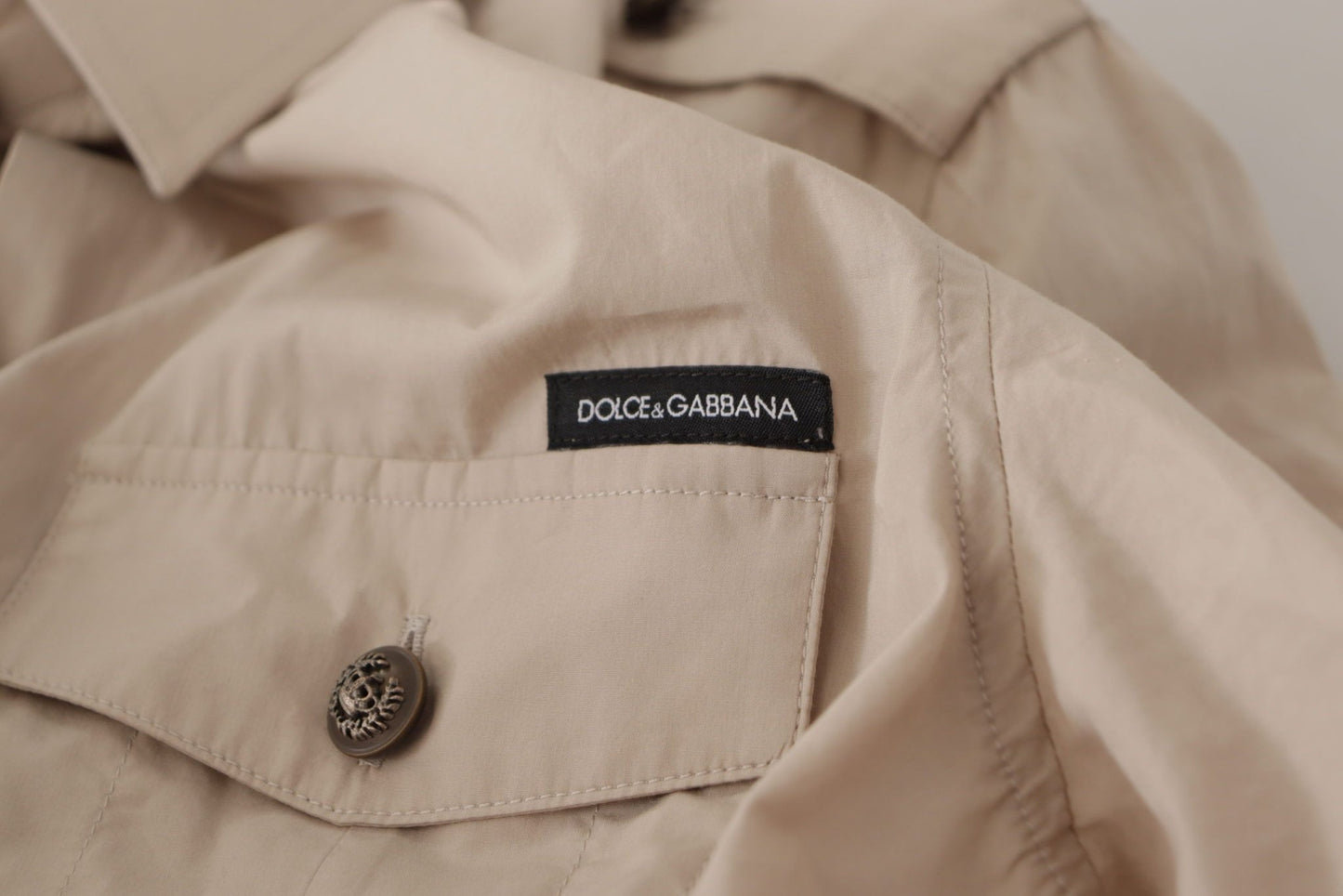 Dolce & Gabbana Beige Poplin Safari Fitted Pocket Collared Shirt