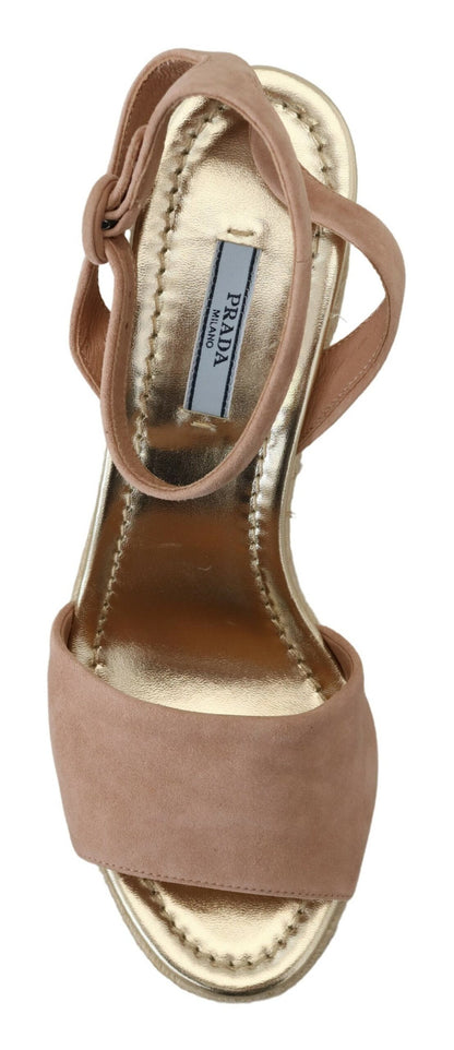 Prada Elegant Suede Ankle Strap Wedge Sandals