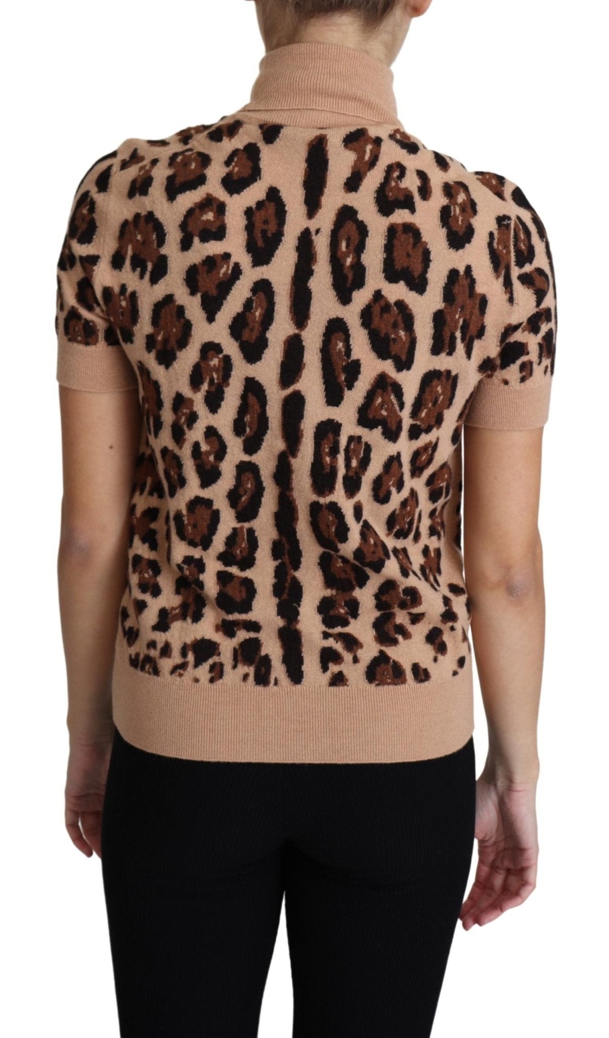 Dolce & Gabbana Elegant Leopard Print Wool Turtleneck Top