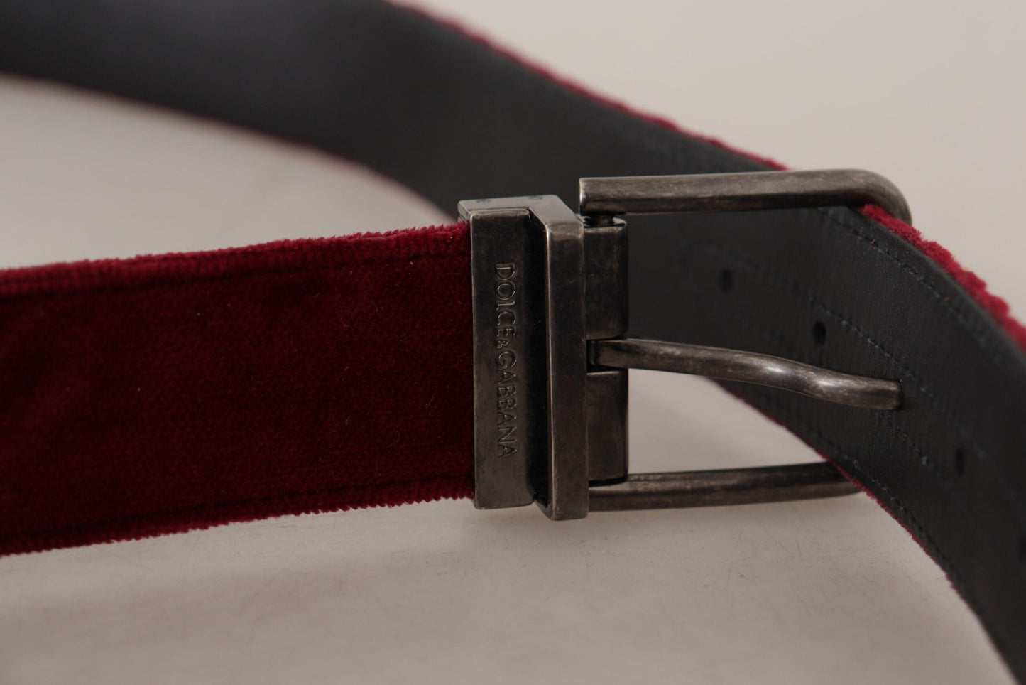 Dolce & Gabbana Maroon Velvet Leather Wide Vintage Metal Buckle Belt