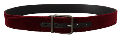 Dolce & Gabbana Maroon Velvet Leather Wide Vintage Metal Buckle Belt
