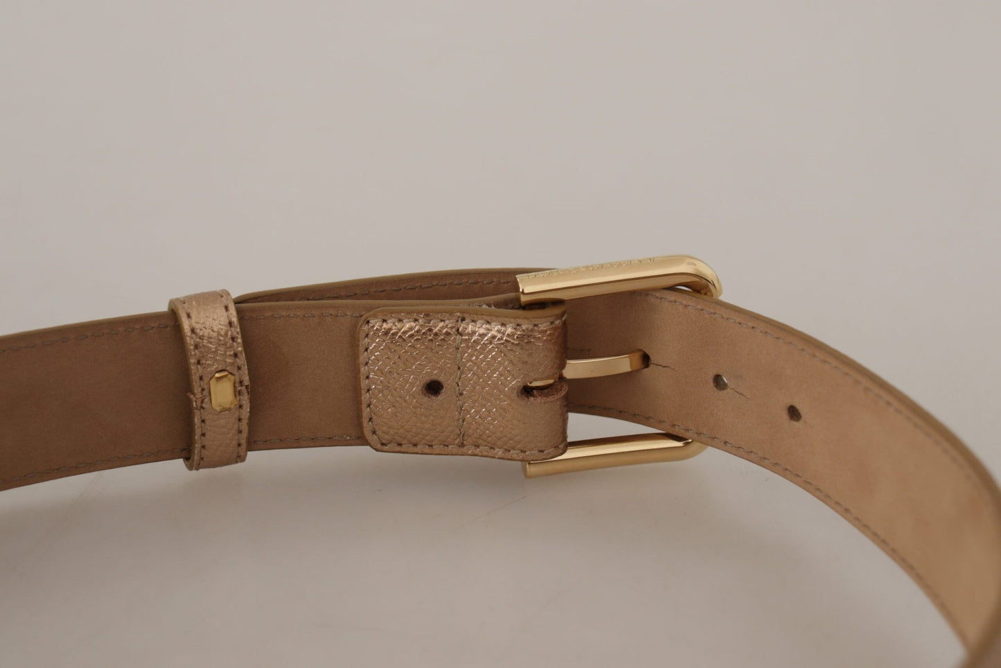 Dolce & Gabbana Rose Gold Leather Metallic Tone Metal Buckle Belt