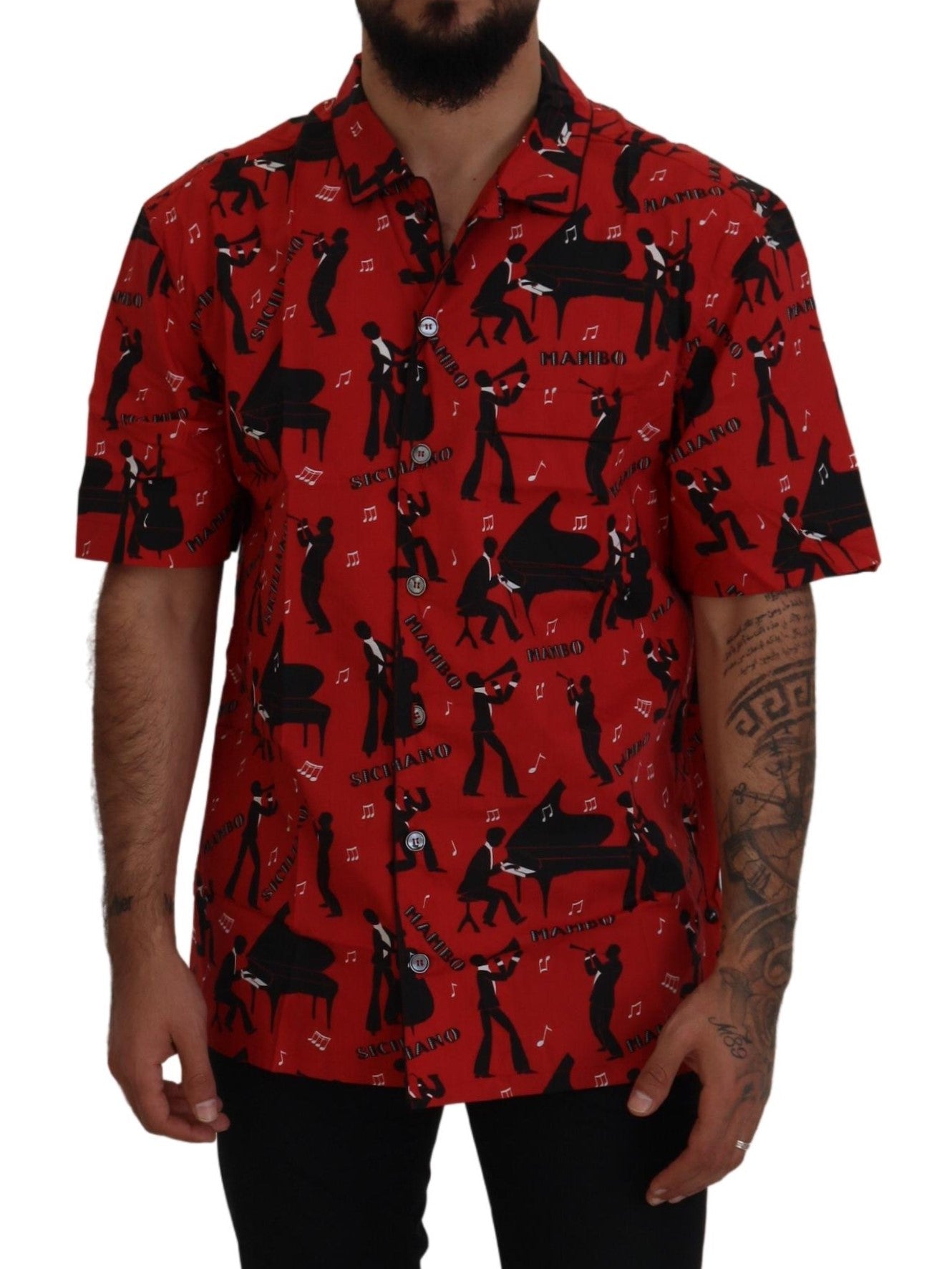 Dolce & Gabbana Black Red Jazz Cotton Casual Shirt