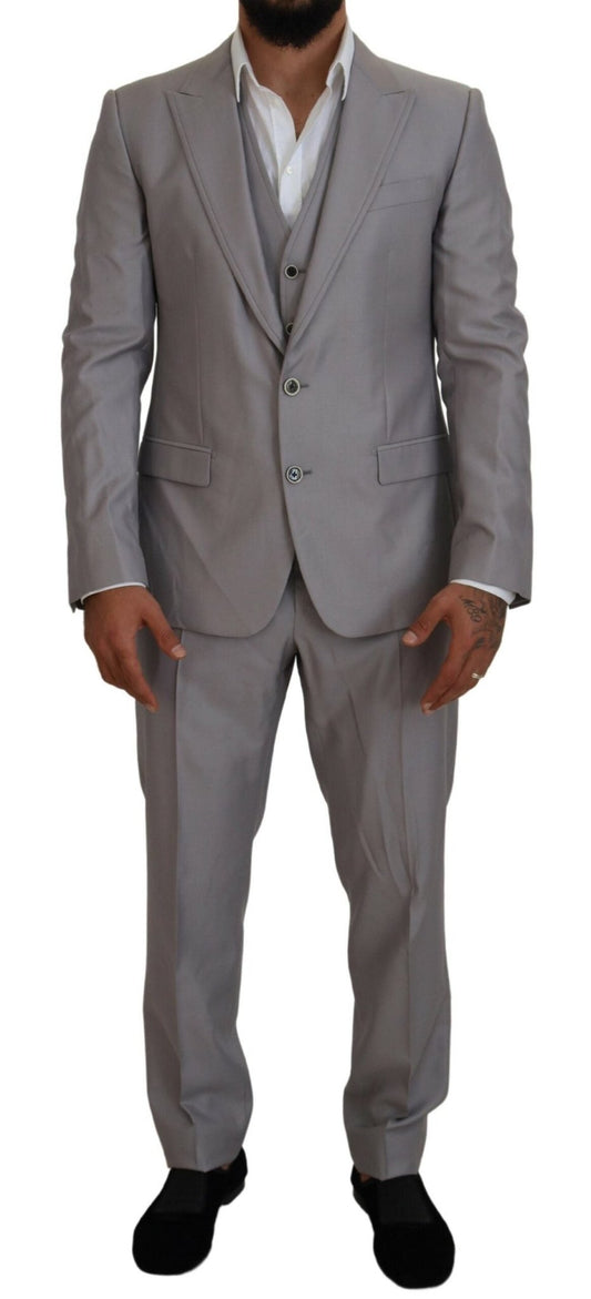 Dolce & Gabbana Elegant Silver Slim Fit Three-Piece Suit