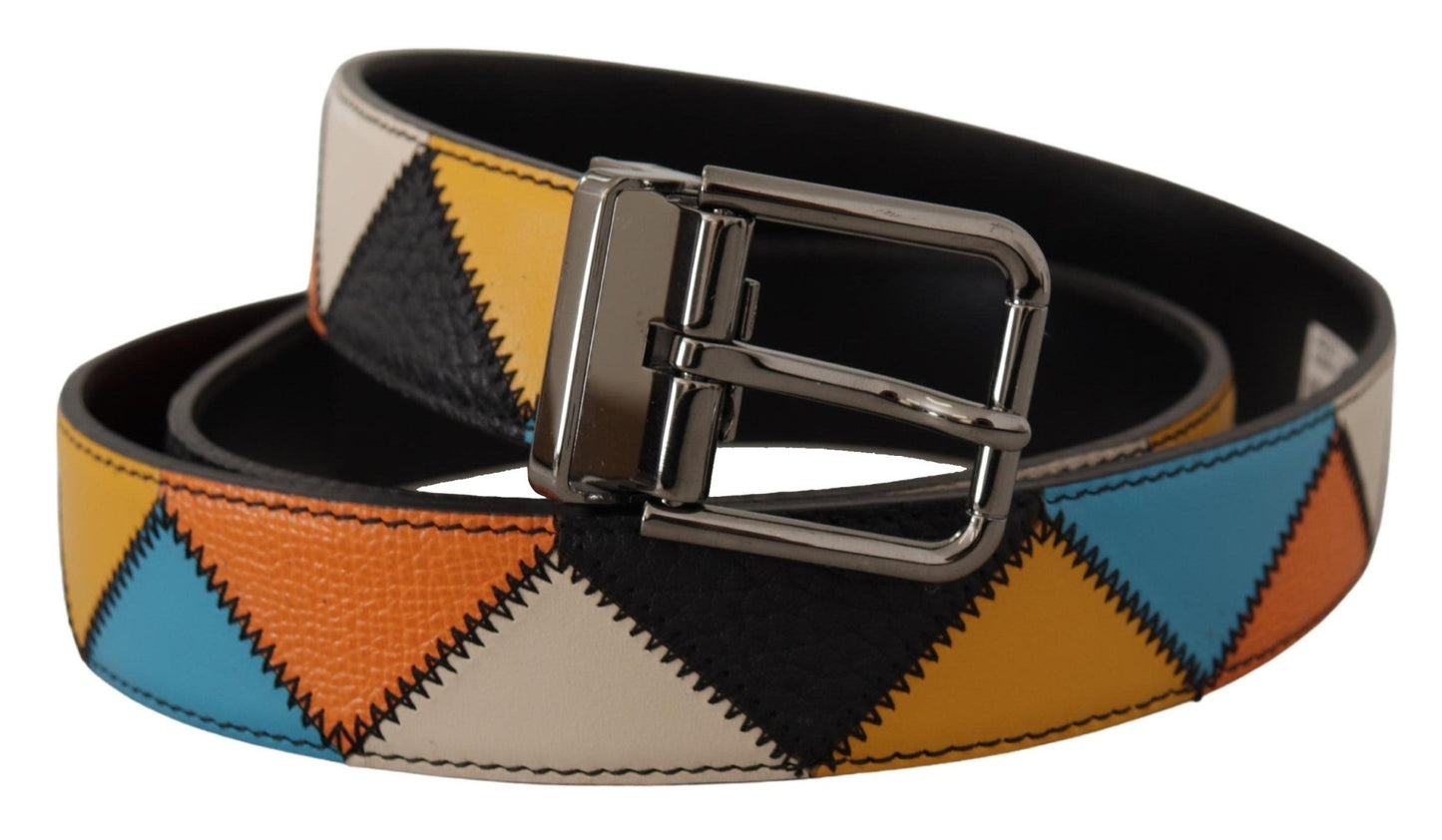 Dolce & Gabbana Multicolor Leather Belt with Silver Buckle