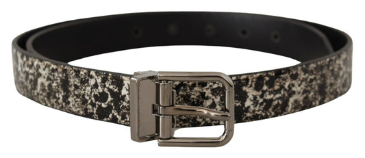 Dolce & Gabbana Elegant Black Marble Print Leather Belt