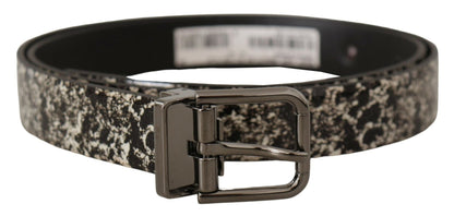Dolce & Gabbana Black Marble Print Leather Gray Logo Belt