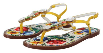 Dolce & Gabbana Majolica Crystal Embellished Leather Sandals