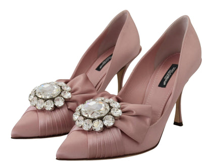 Dolce & Gabbana Pink Silk Clear Crystal Pumps Classic Shoes