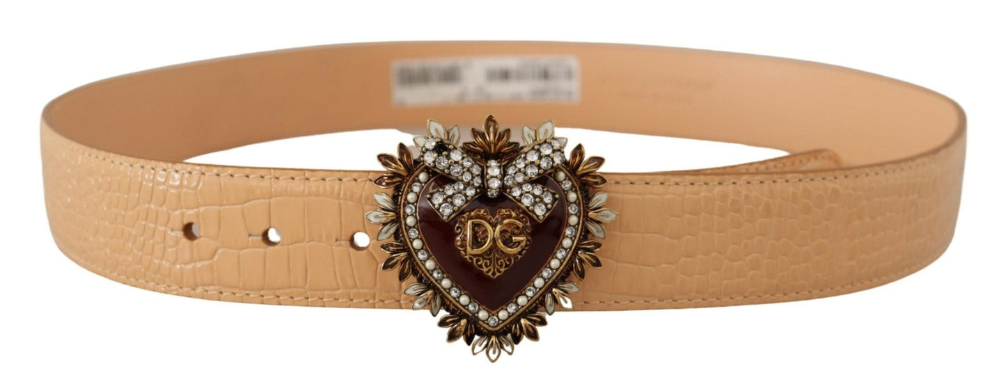 Dolce & Gabbana Enchanting Nude Leather Belt with Engraved Buckle