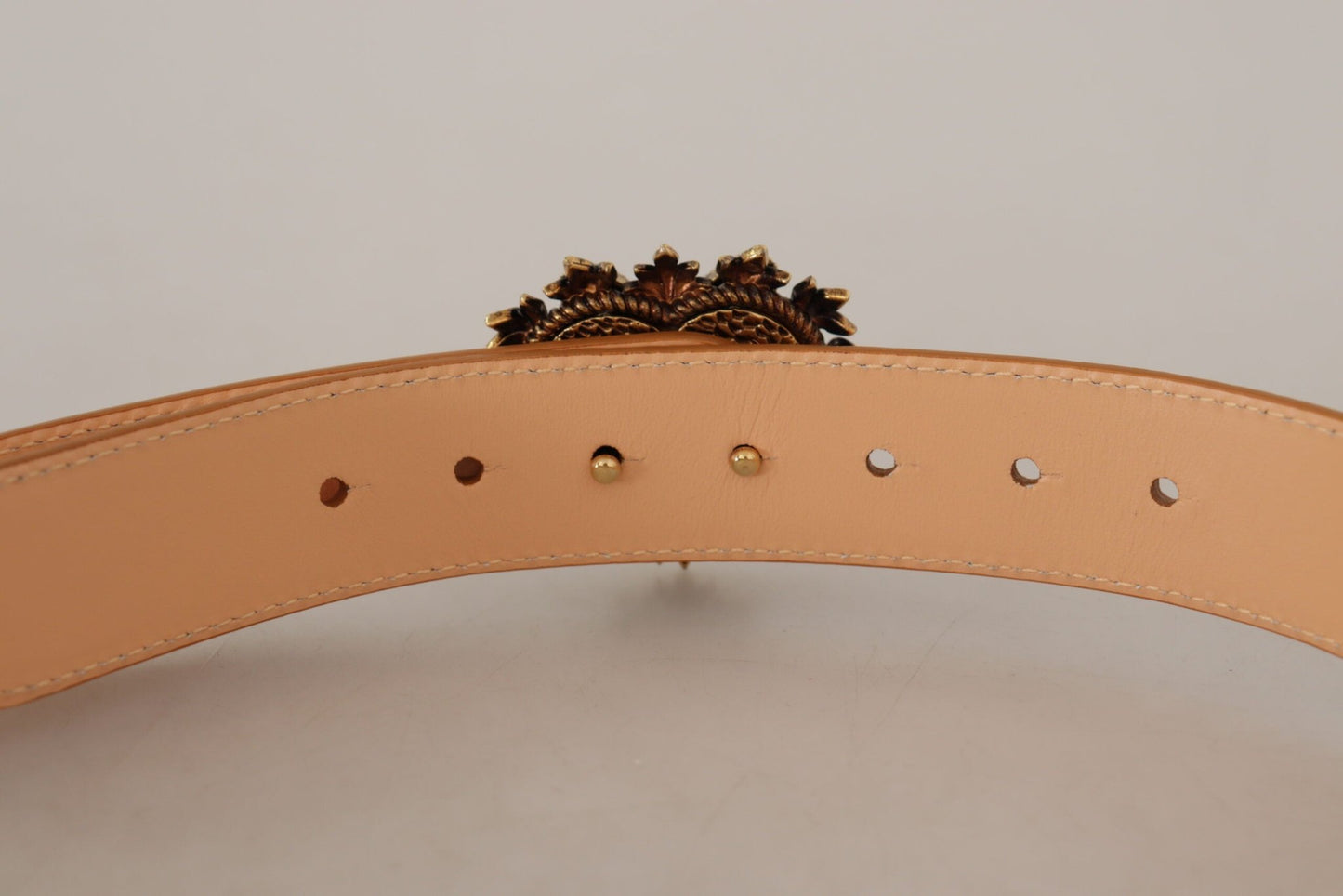 Dolce & Gabbana Enchanting Nude Leather Belt with Engraved Buckle