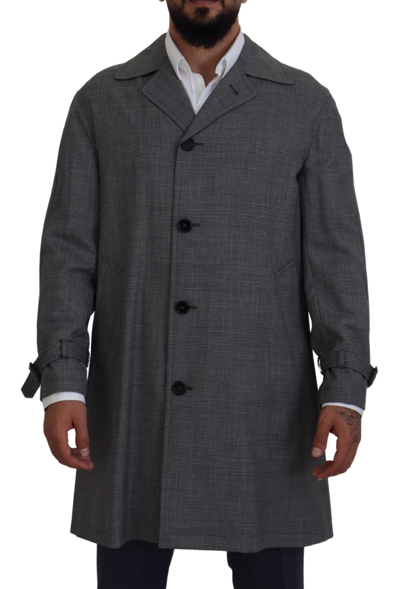 Dolce & Gabbana Gray Wool Plaid Long Trench Coat Jacket Trench Coat Jacket