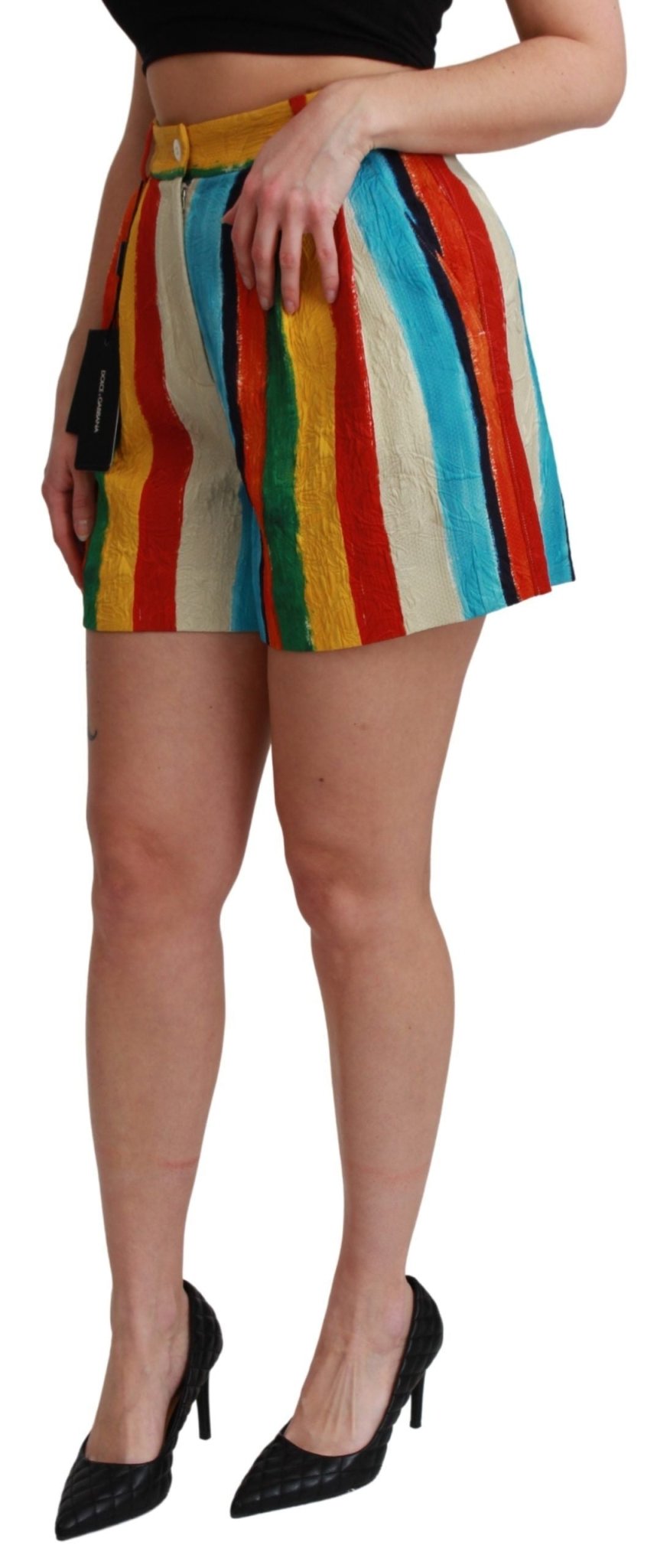 Dolce & Gabbana Multicolor Striped High-Waist Shorts