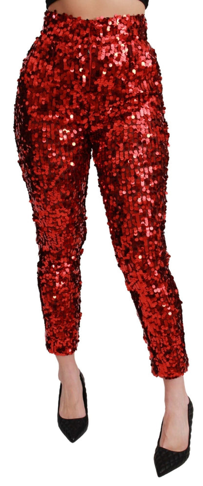 Dolce & Gabbana Elegant High-Waist Cropped Red Trousers
