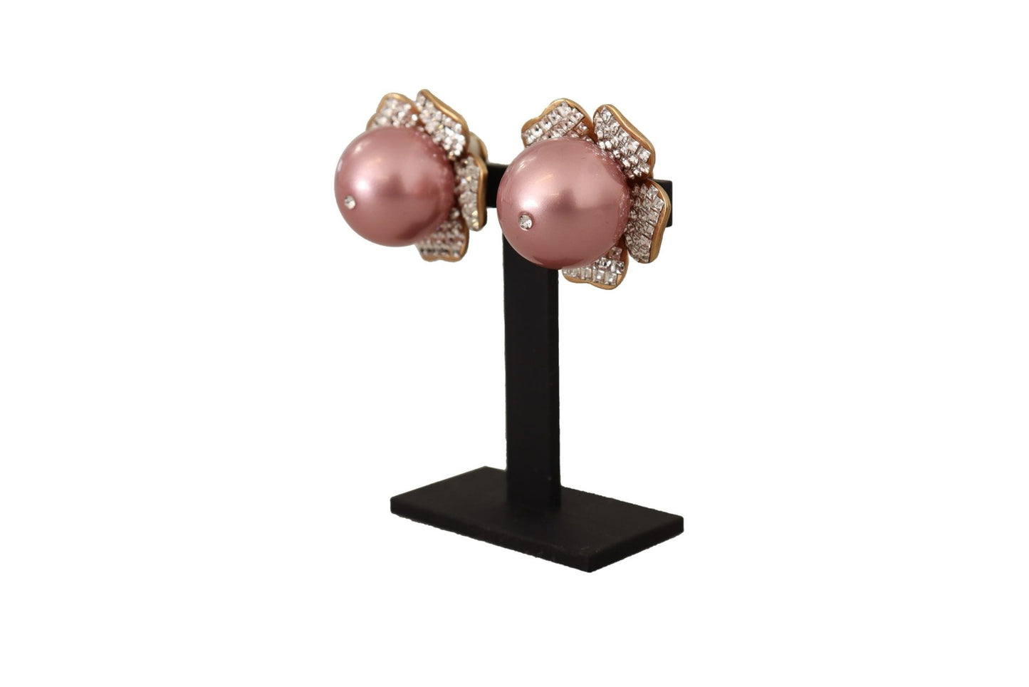 Dolce & Gabbana Elegant Floral Crystal Pearl Clip-On Earrings