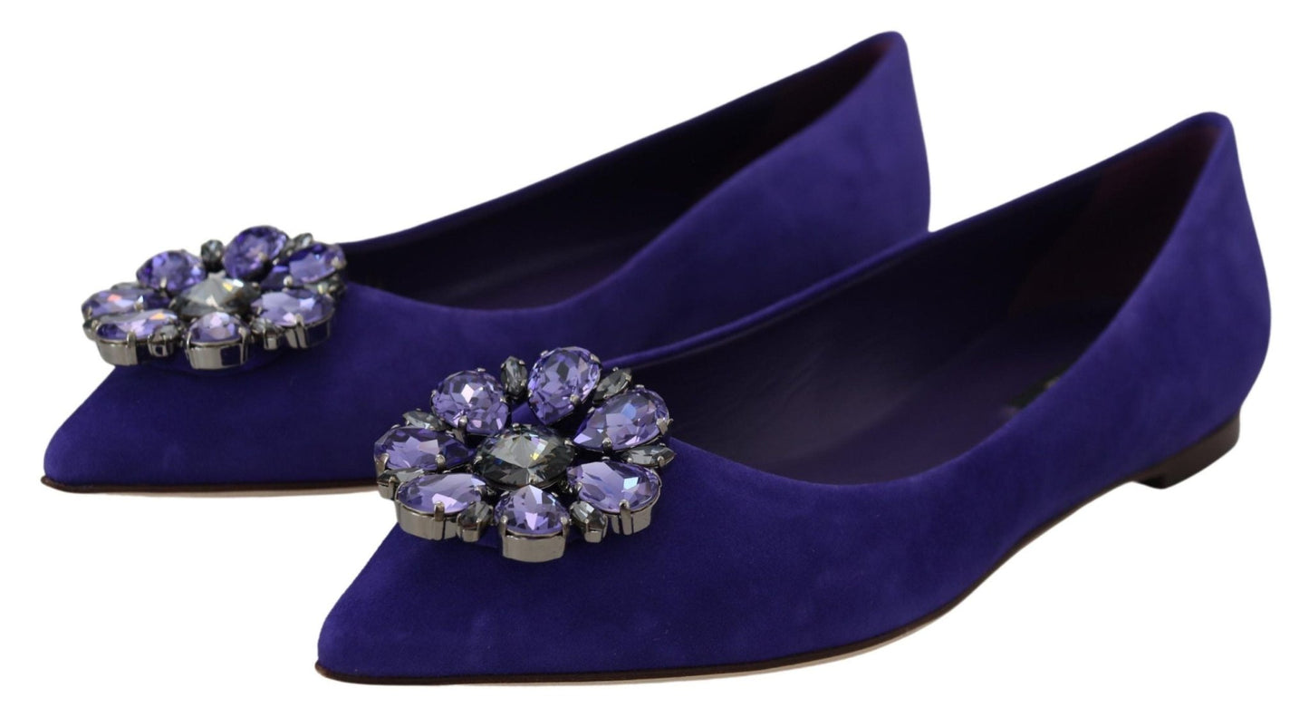 Dolce & Gabbana Purple Suede Crystals Loafers Flats Shoes
