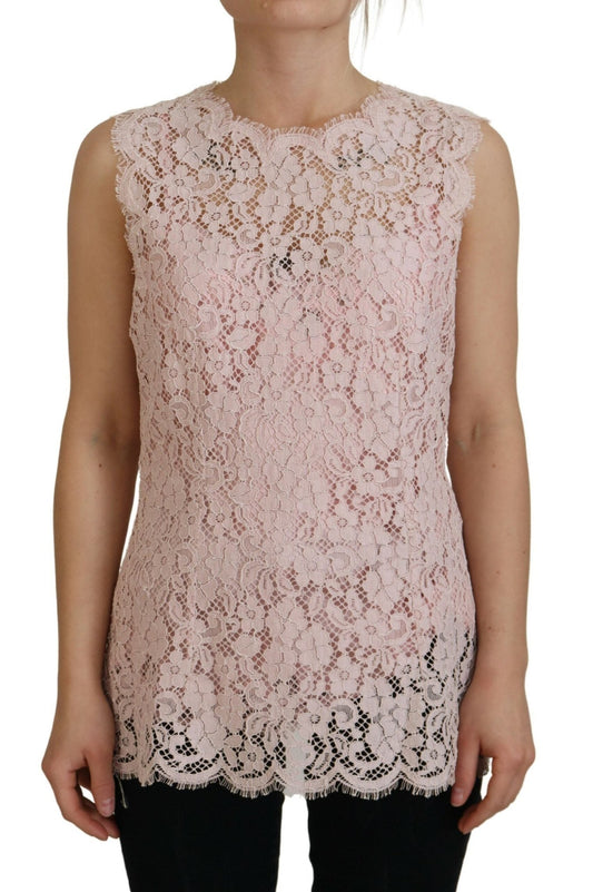 Dolce & Gabbana Elegant Sheer Lace Sleeveless Blouse in Pink