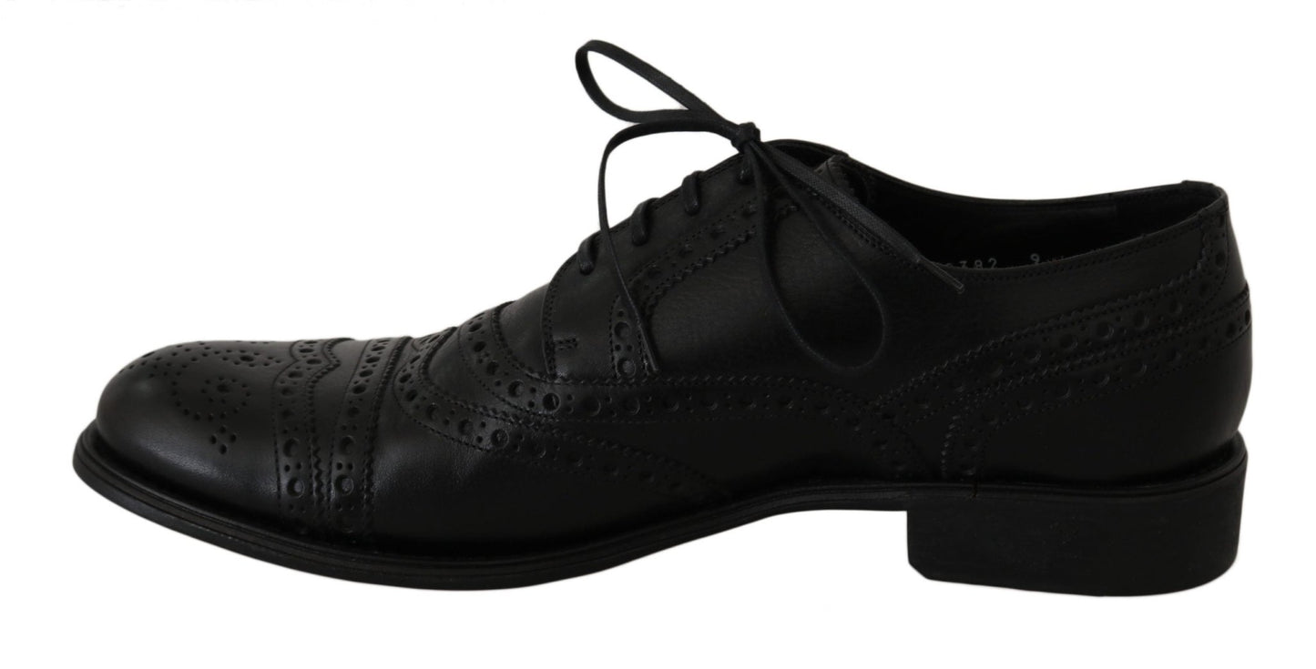 Dolce & Gabbana Elegant Black Leather Derby Wingtip Dress Shoes