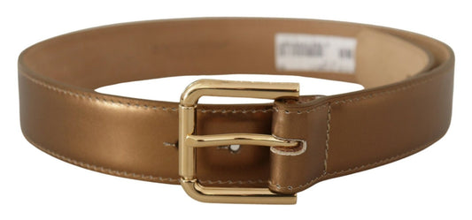 Dolce & Gabbana Bronze Leather Belt with Gold-Toned Buckle