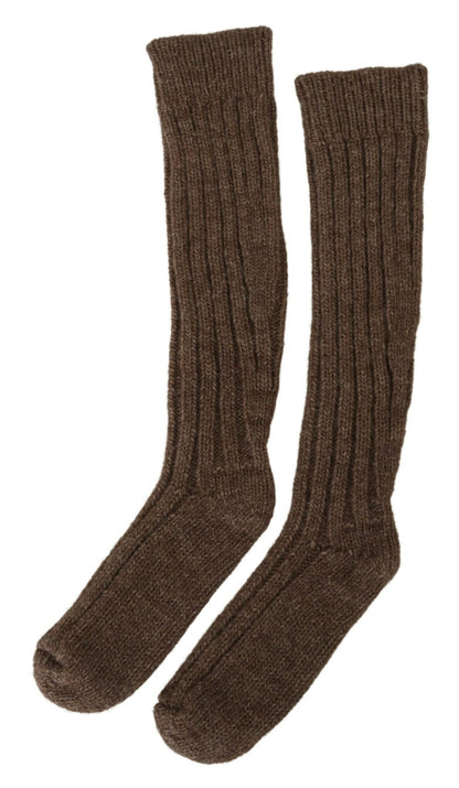Dolce & Gabbana Brown Wool Knit Calf Long Women Socks