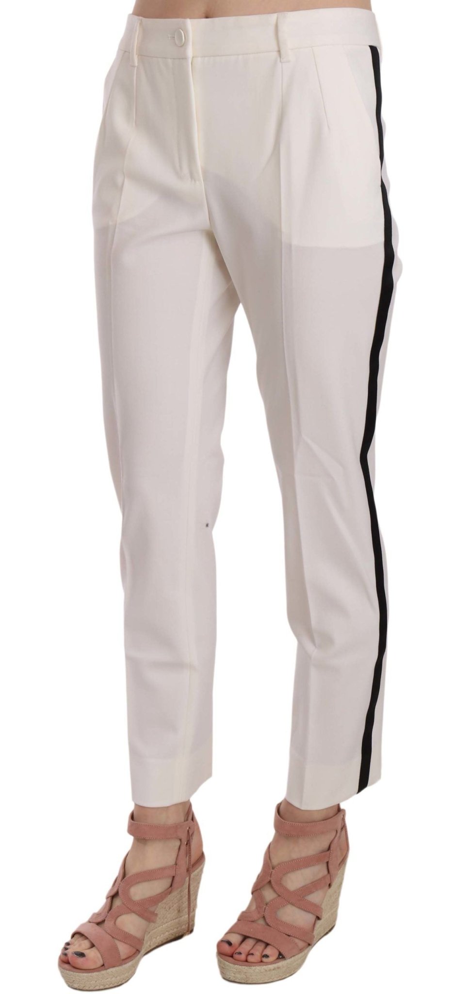 Dolce & Gabbana White Side Stripe Wool Tapered Trouser Pants