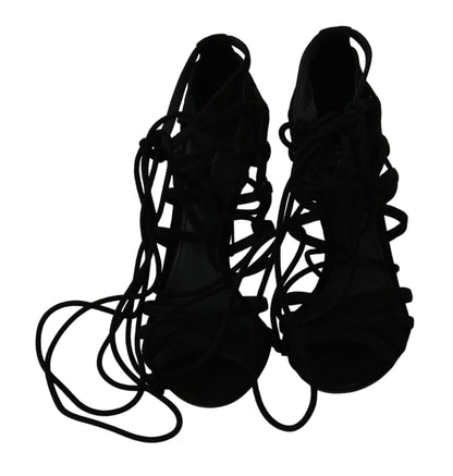 Dolce & Gabbana Elegant Black Suede Stiletto Ankle Strap Sandals