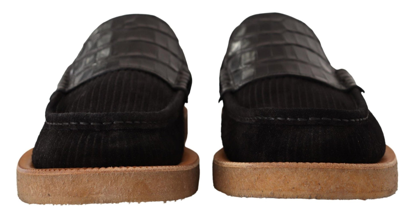 Dolce & Gabbana Elegant Black Alligator Leather Loafers