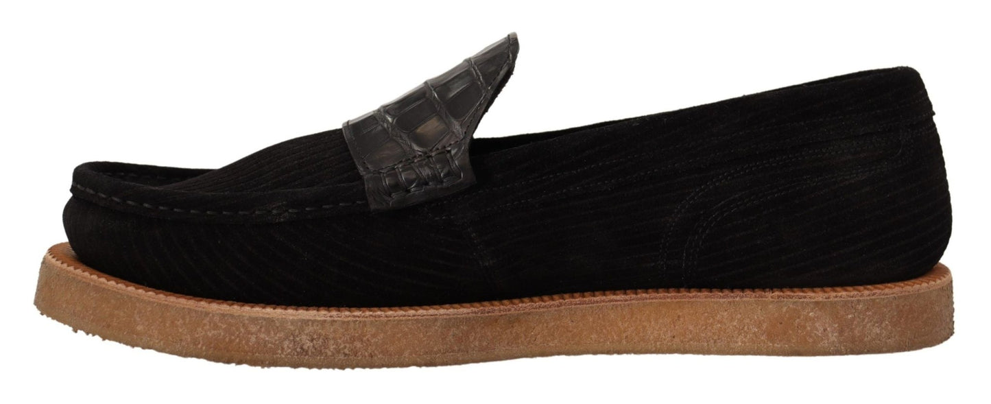 Dolce & Gabbana Elegant Black Alligator Leather Loafers