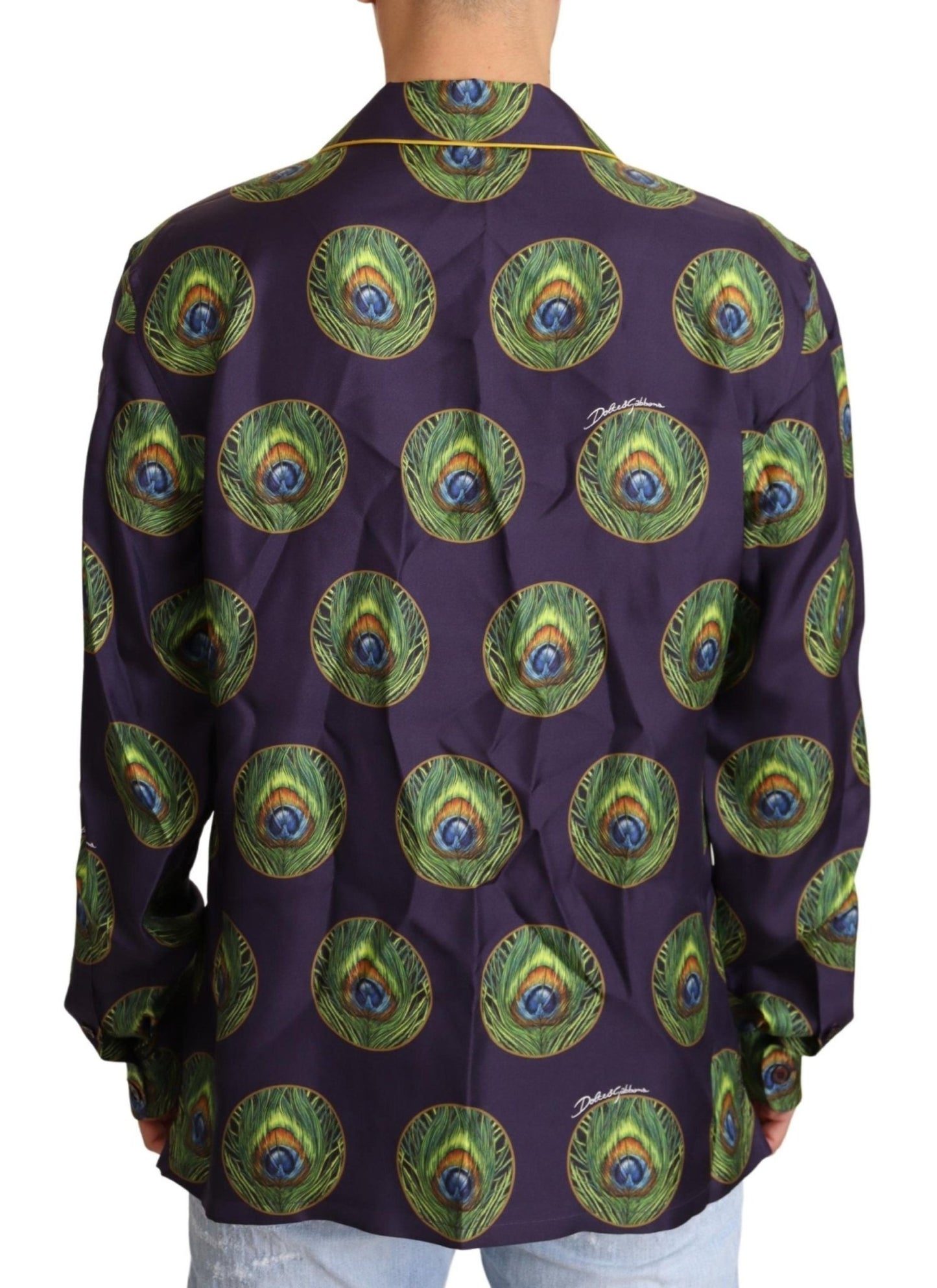 Dolce & Gabbana Purple Green Logo Silk Mens Top Shirt