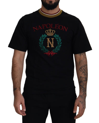 Dolce & Gabbana Black Cotton Embroidered Crewneck T-shirt