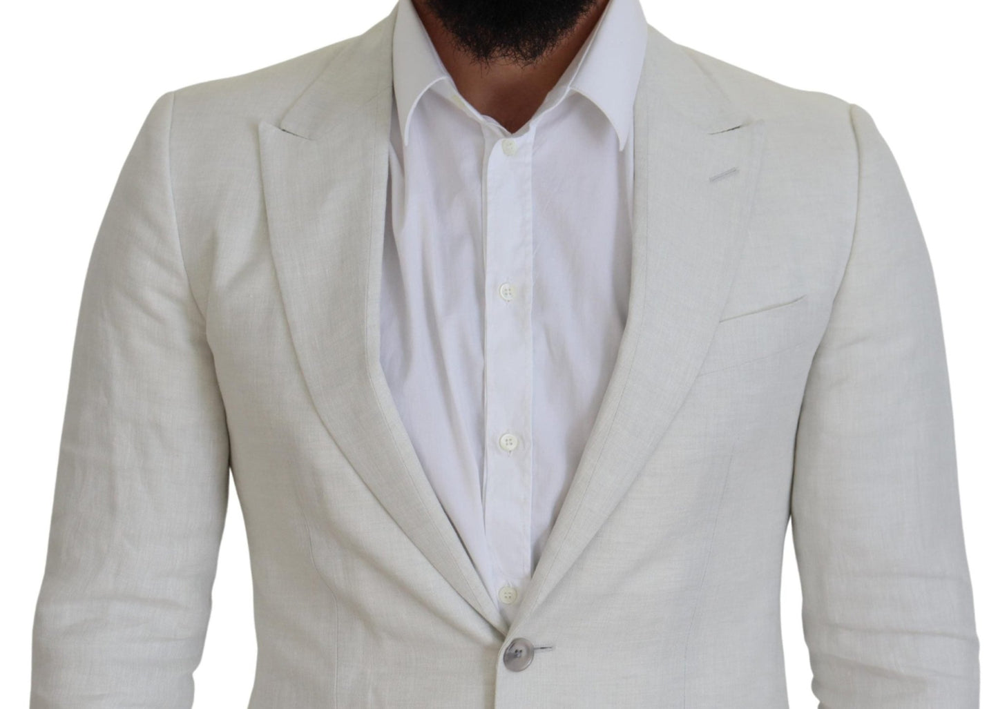 Dolce & Gabbana White Linen Slim Fit Jacket Blazer