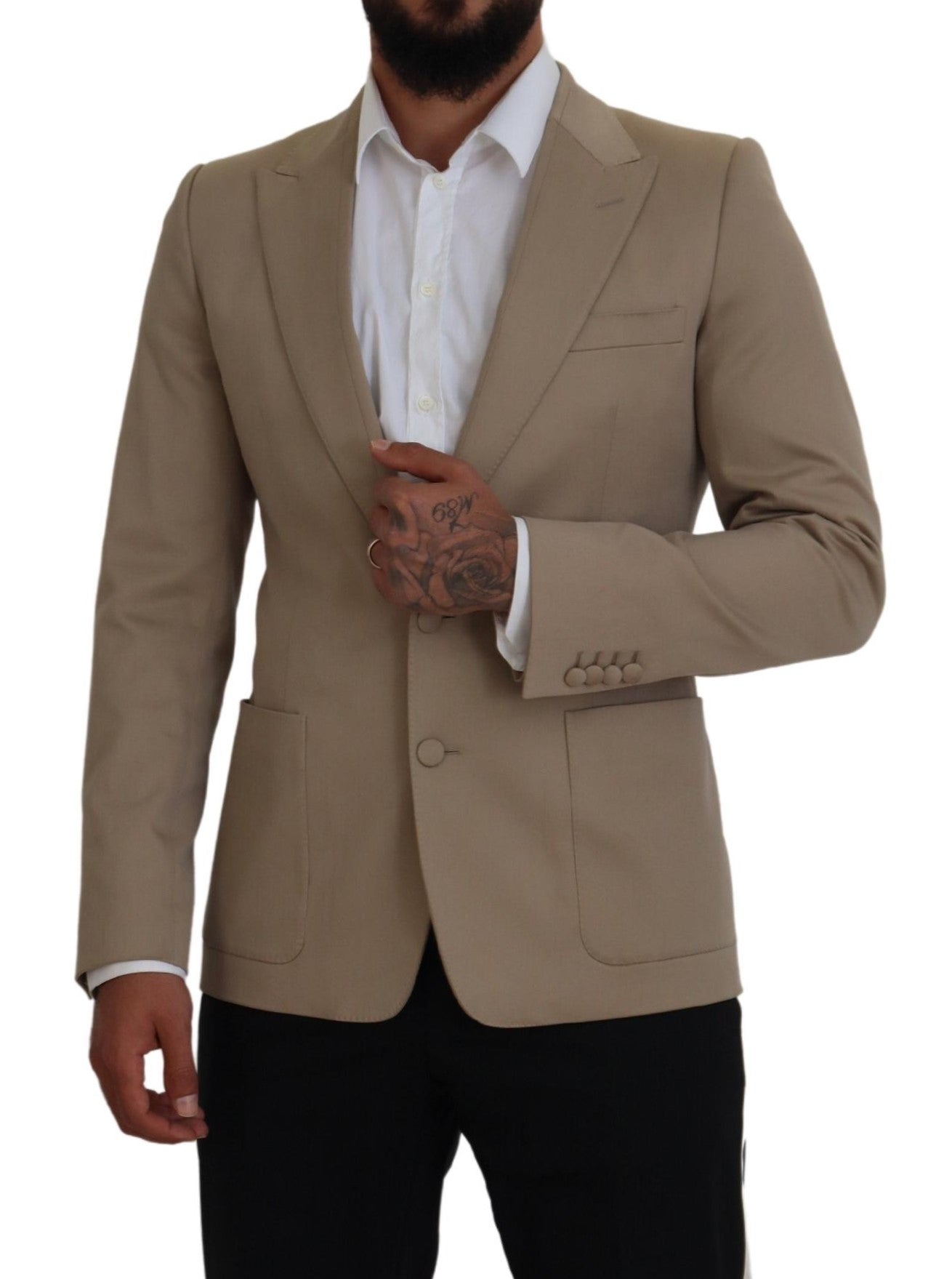 Dolce & Gabbana Beige Cotton Stretch Slim Jacket Blazer