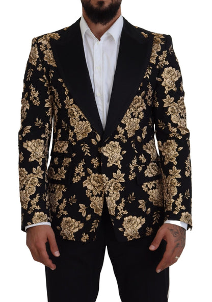 Dolce & Gabbana Black Gold Floral Embroidered Jacket Blazer