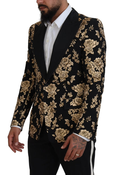 Dolce & Gabbana Black Gold Floral Embroidered Jacket Blazer