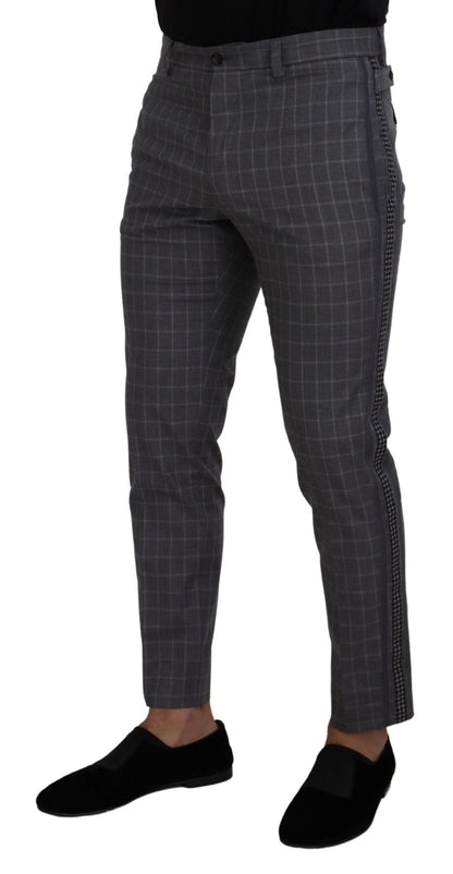 Dolce & Gabbana Grey Cotton Checkered Chino Pants