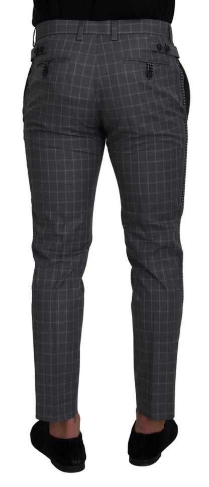 Dolce & Gabbana Grey Cotton Checkered Chino Pants