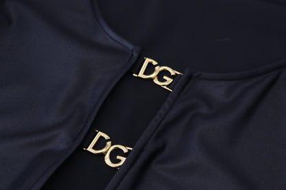 Dolce & Gabbana Elegant Black 3/4 Sleeve Top with Gold Detailing