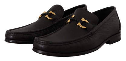 Salvatore Ferragamo Black Calf Leather Moccasins Loafers Shoes
