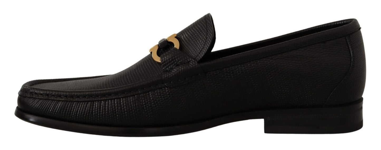Salvatore Ferragamo Black Calf Leather Moccasins Loafers Shoes